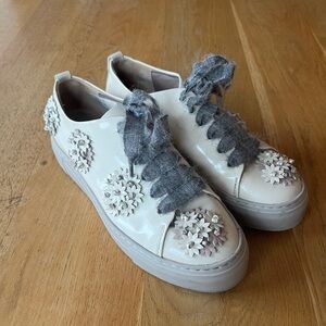 AGL Floral Embellished White Platform Sneakers